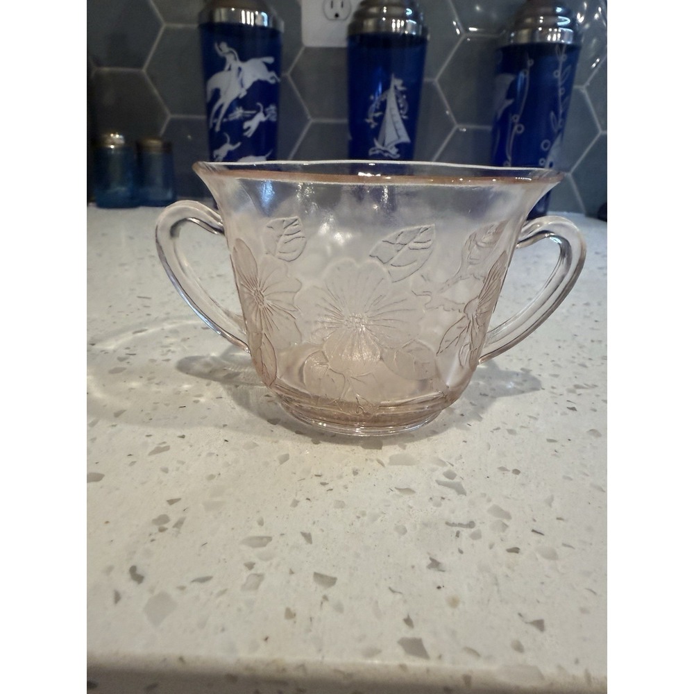 Macbeth Evans Pink  Dogwood Apple Blossom Thin Flat Sugar Bowl Depression Glass